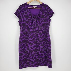 Boden floral purple flowers dress stretch 14 cap sleeve scoop neck